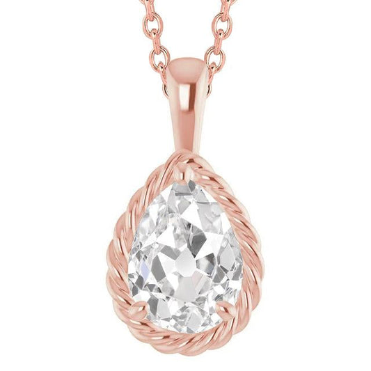 Pingente de slide de diamante antigo de pêra com corrente de 3 quilates ouro rosa 14K - harrychadent.pt