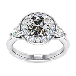 Pear & Round Old Cut Diamond Halo Ring 3 Stone Style 6.50 Carats