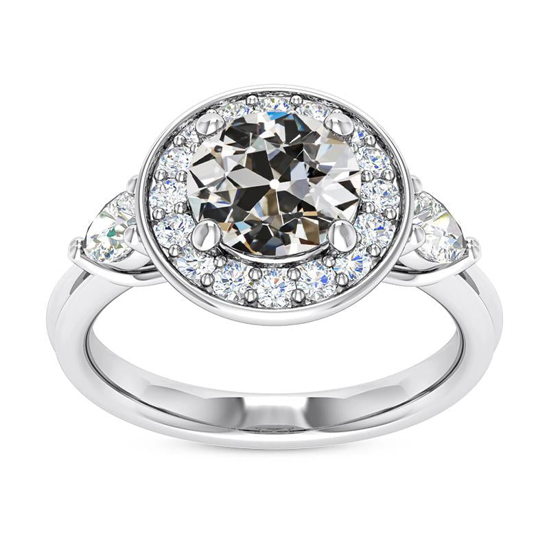 Pear & Round Old Cut Diamond Halo Ring 3 Stone Style 6.50 quilates - harrychadent.pt