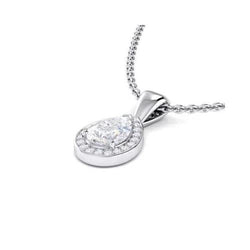 Pear & Round Shaped Diamond Necklace Pendant 1.70 Carat White Gold 14K