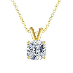 Pendant Necklace With Chain 3 Carats Big Diamond Yellow Gold 14K