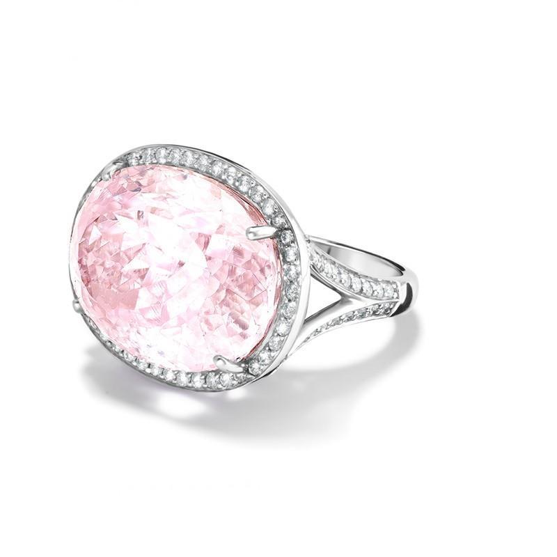 Kunzita rosa com diamantes 18.75 quilates aliança ouro branco 14K - harrychadent.pt