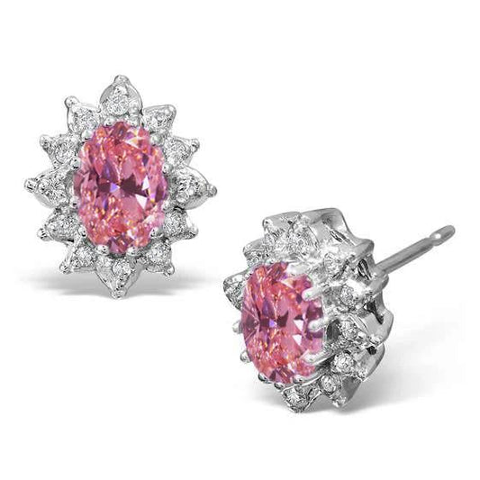 Brinco de Halo de Safira Rosa e Diamante 4,0 quilates em ouro branco 14K - harrychadent.pt