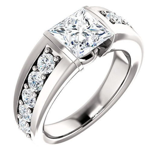 Princesa e anel de aniversário de diamante redondo 2,41 quilates em ouro branco 14K - harrychadent.pt