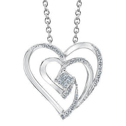 Princess And Round Diamond Heart Love Pendant Jewelry 1.80 Carats