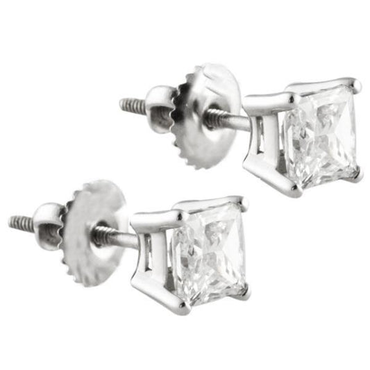 Princess Cut 4.00 Ct. Diamonds Studs Brincos Ouro Branco - harrychadent.pt