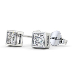Princess Cut Diamond Stud Earrings Bezel Set 1.70 Carat White Gold 14K