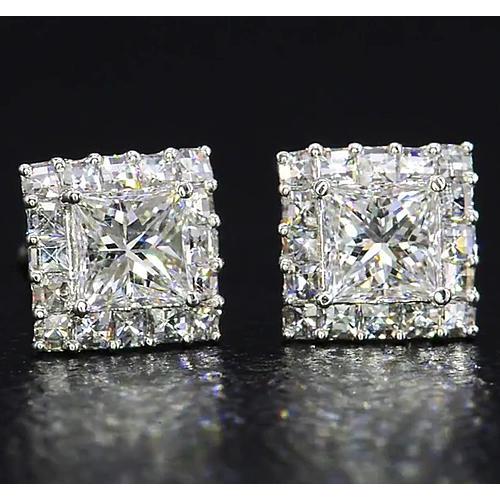 Brincos de diamante Princesa Cut Diamond Joias Ouro Branco 14K 2 Quilates - harrychadent.pt