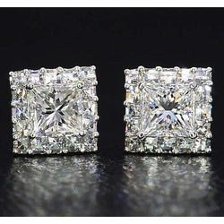 Princess Cut Diamond Stud Earrings Jewelry White Gold 14K 2 Carats