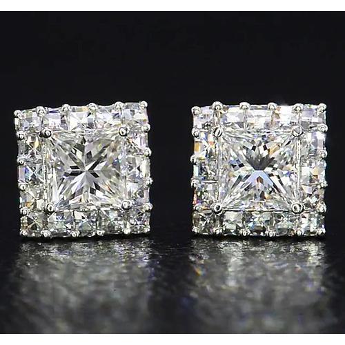 Brincos de diamante Princesa Cut Diamond Joias Ouro Branco 14K 2 Quilates - harrychadent.pt