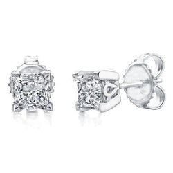 Princess Cut Diamond Studs Earrings 3.40 Carats White Gold