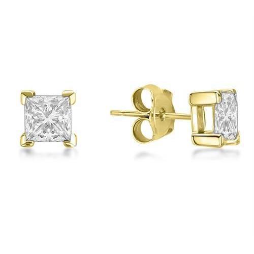 Princess Cut Sparkling 3.00 Ct. Diamonds Studs Brincos Ouro Amarelo - harrychadent.pt