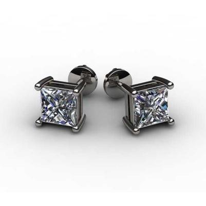 Princesa Cut Sparkling 4.50 Ct Diamonds Lady Studs Brinco Ouro Branco - harrychadent.pt