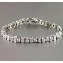 Princess Round Diamond Tennis Bracelet 7.20 Carats White Gold 14K