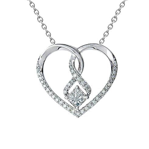 Pendente em forma de coração de diamante redondo e princesa 1.39 quilates em ouro branco 14K - harrychadent.pt