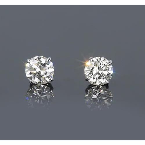 Brincos com pino redondo de diamante de 1.50 quilates e ouro branco 14K joias - harrychadent.pt