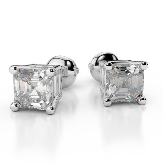 Conjunto de pontas de 3 quilates Asscher Cut Diamonds Studs Brincos WG 14K - harrychadent.pt