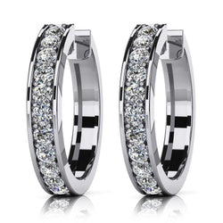 Prong Set White Gold Lined Hoop Diamonds Earrings 2.20 Ct Round Cut