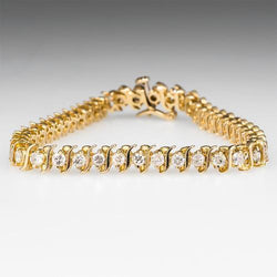 Real Yellow Gold S Link Style Round Diamond Tennis Bracelet 3.60 Ct