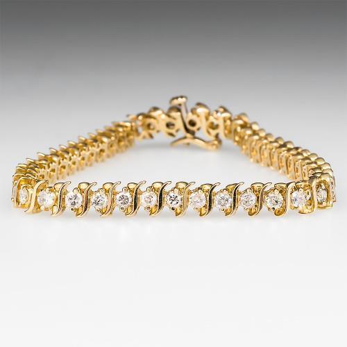 Bracelete de tênis redondo de diamante estilo S Link em ouro amarelo 3.60 ct - harrychadent.pt