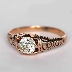 Rose Gold Gypsy Solitaire Ring Old Cut Real Diamond Vintage Style 1 Carat