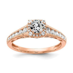 Rose Gold Halo Old Mine Cut Diamond Ring With Accents 2.50 Carats