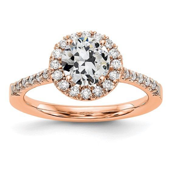 Anel de diamante redondo antigo de mineiro com halo de ouro rosa com acentos de 3 quilates - harrychadent.pt