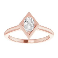 Rose Gold Solitaire Oval Old Miner Diamond Ring Kite Style 2.50 Carats