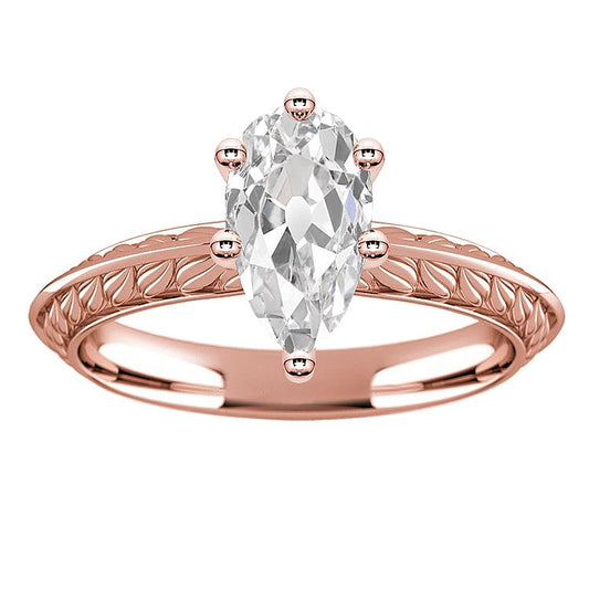 Anel Solitaire Ouro Rosa Pear Old Miner Diamond 3.50 Quilates Joias - harrychadent.pt