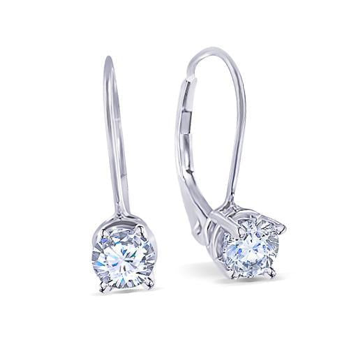 Par de brincos de diamante redondo de 3 quilates Leverbacks ouro branco 14K - harrychadent.pt