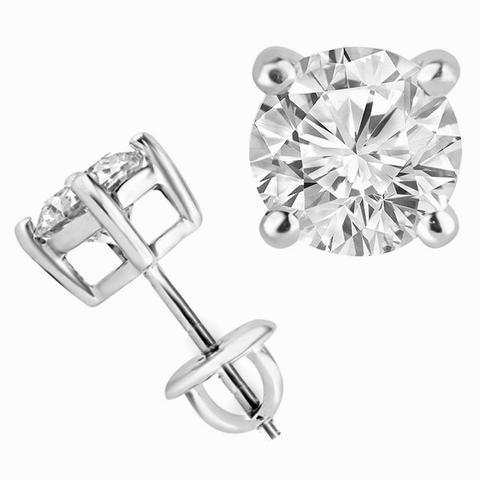 Rodada de 3.00 quilates Diamonds Studs Brincos Ouro Branco 14K - harrychadent.pt