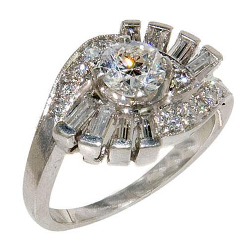 Anel de noivado de diamante redondo e baguete estilo vintage de 2.30 quilates - harrychadent.pt
