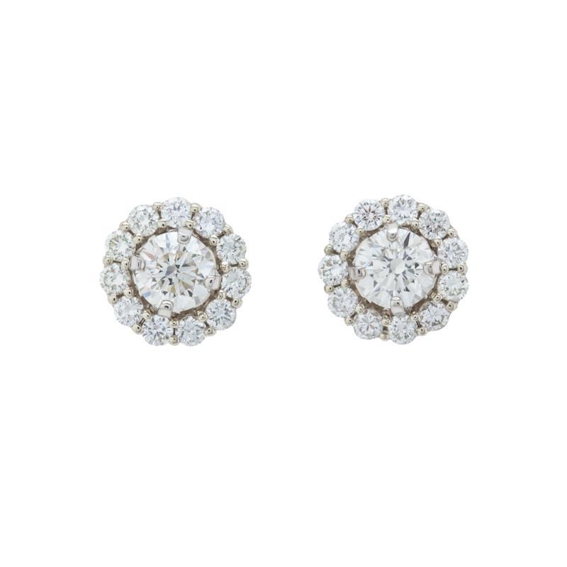 Brincos Halo com corte redondo 2.22 quilates e diamantes em ouro branco 14K novos - harrychadent.pt