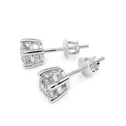 Round Cut 3 Carats Diamond Studs Earring White Gold