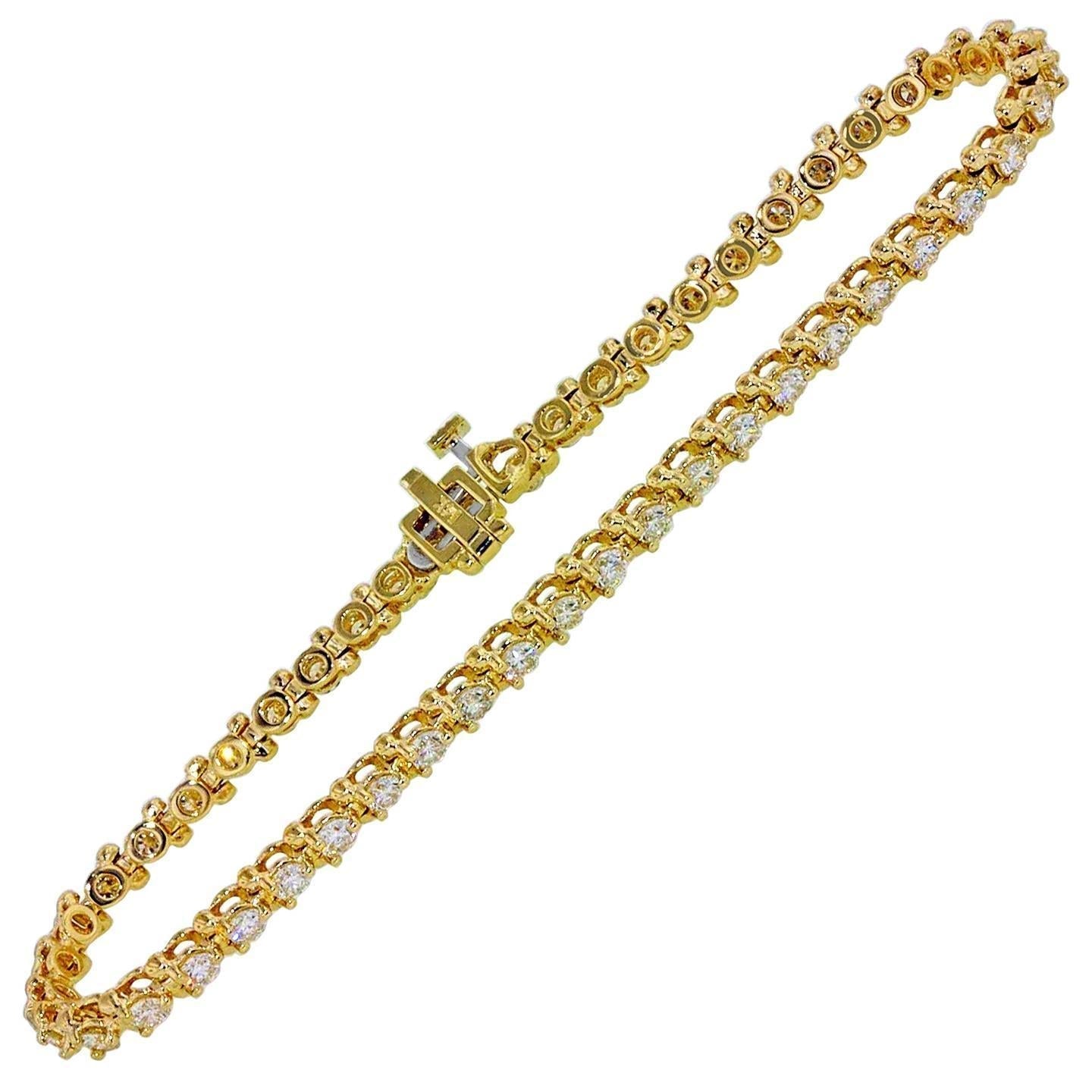 Conjunto de bracelete de tênis de diamantes de 3 quilates de corte redondo com pinos YG 14K - harrychadent.pt