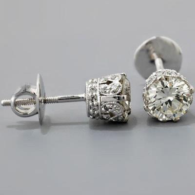 Corte redondo 3.68 quilates de diamantes femininos brincos com tachas ouro branco 14K - harrychadent.pt