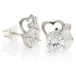 Round Cut 4 Carats Diamonds Heart Shape Studs Earrings White Gold