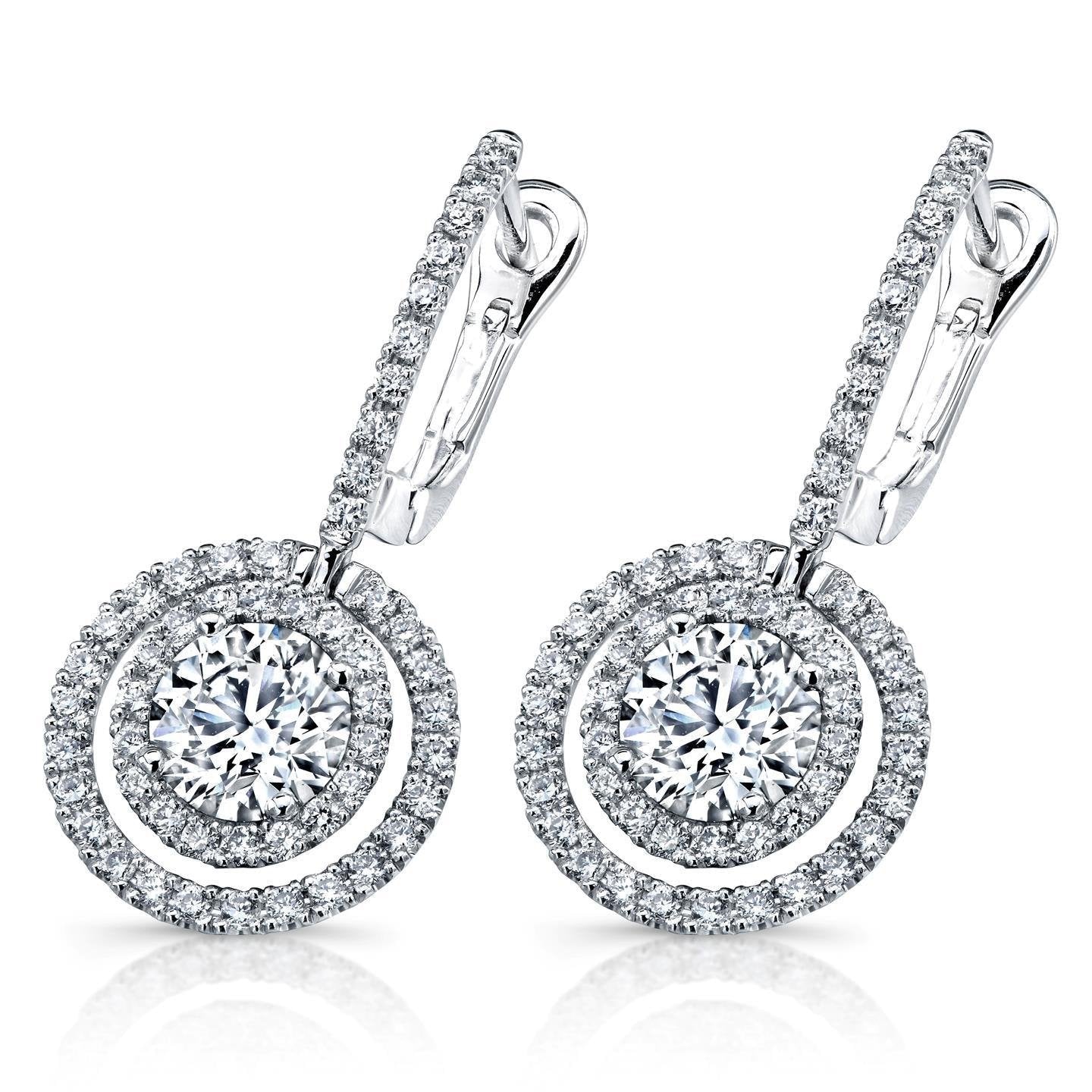 Brincos Lady Dangle com corte redondo de 4.00 quilates e diamantes ouro branco 14K - harrychadent.pt