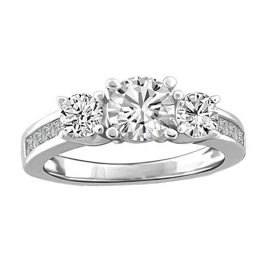 Diamante de corte redondo 3 pedra 3,50 quilates anel de noivado ouro branco 14K - harrychadent.pt