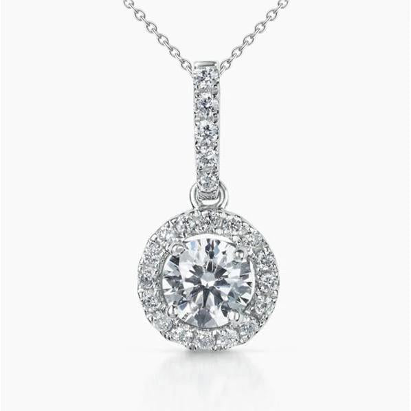 Colar de pingente de diamante com corte redondo de 1.71 quilates e ouro branco 14K - harrychadent.pt