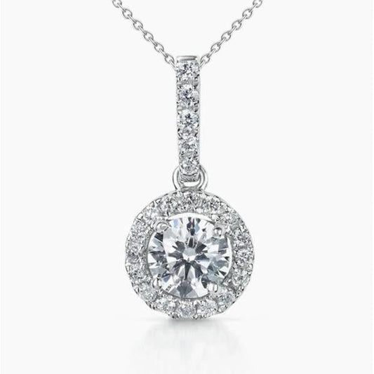 Colar de pingente de diamante com corte redondo de 1.71 quilates e ouro branco 14K - harrychadent.pt