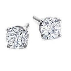 Round Cut Diamond Stud Solitaire Earrings 3 Carats White Gold 14K