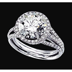 Round Diamond 3 Row Engagement Halo Ring 2.90 Carat White Gold 14K