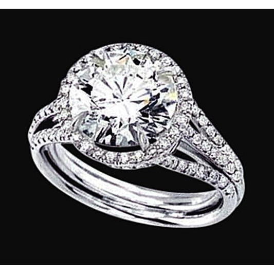 Anel Halo de noivado de diamante redondo com 3 linhas e ouro branco de 2.90 quilates 14K - harrychadent.pt