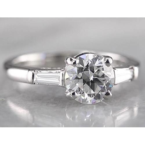 Baguetes de diamante redondo com 3 anéis de pedra em ouro branco 14K 1.60 quilates - harrychadent.pt