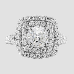 Round Diamond Double Halo Cushion Old Cut Ring Pave Set 4.25 Carats