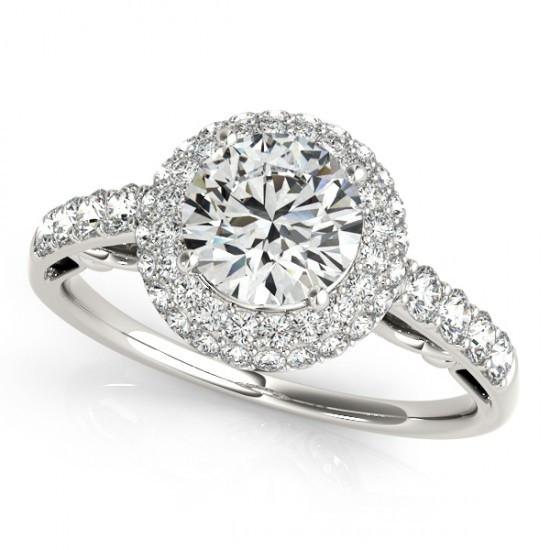 Anel de diamante redondo extravagante de noivado de halo 2.50 quilates em ouro branco 14K - harrychadent.pt