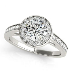 Round Diamond Engagement Halo Ring 1.50 Carats White Gold 14K