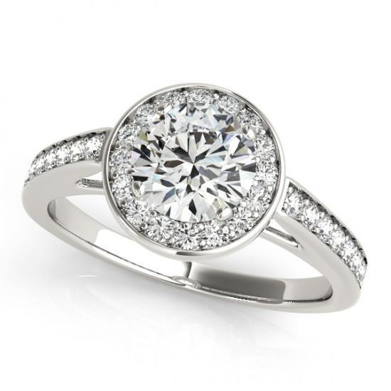 Anel de halo de noivado de diamante redondo de 1.50 quilates em ouro branco 14K - harrychadent.pt