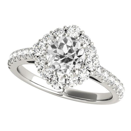 Diamante redondo Halo Ring antigo europeu 4.50 quilates em ouro branco 14K - harrychadent.pt